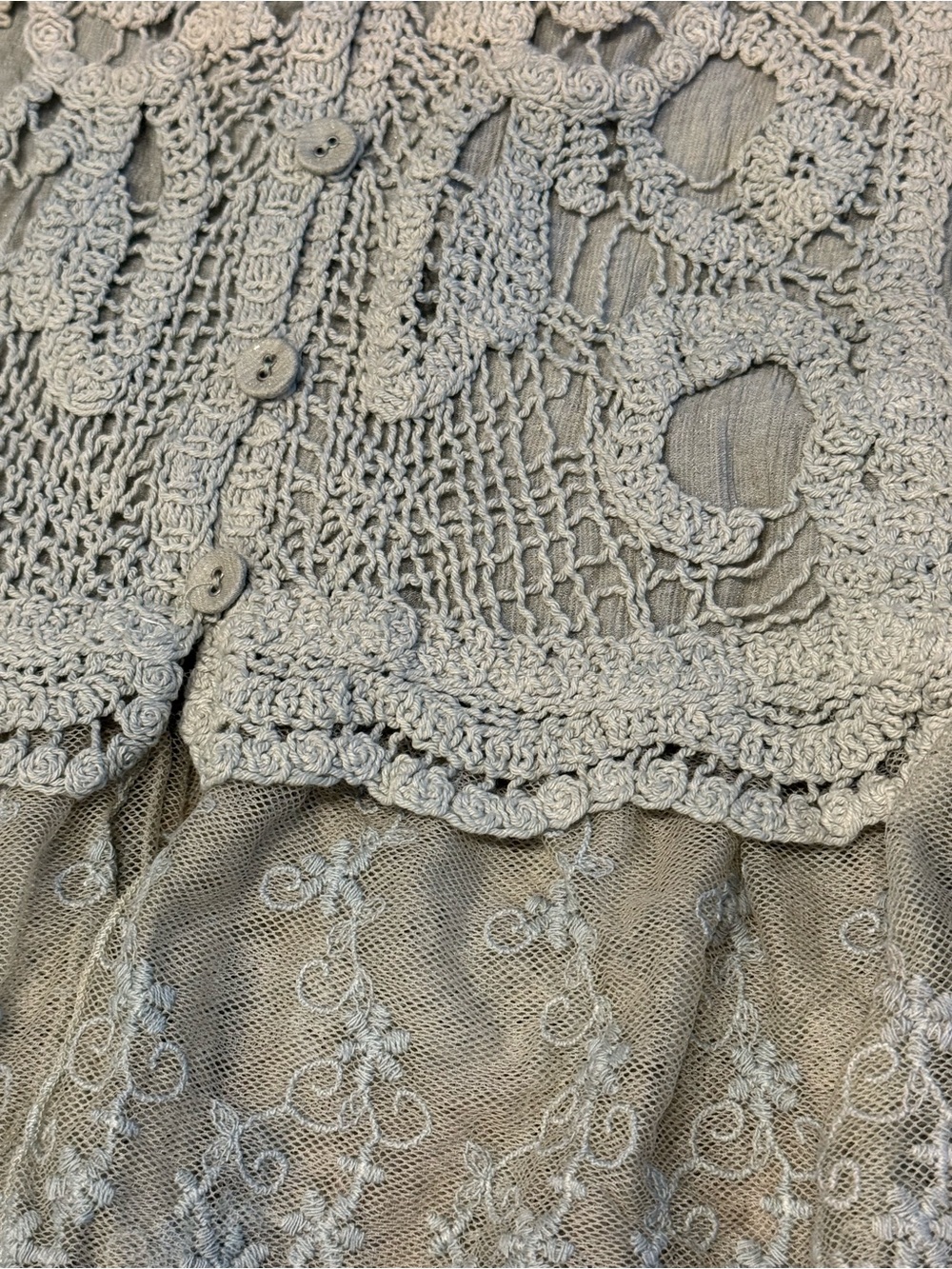 Pretty Angel Linen Sage Green Crochet Lace Peplum Blouse XL Boho Fairycore Top - Picture 7 of 7